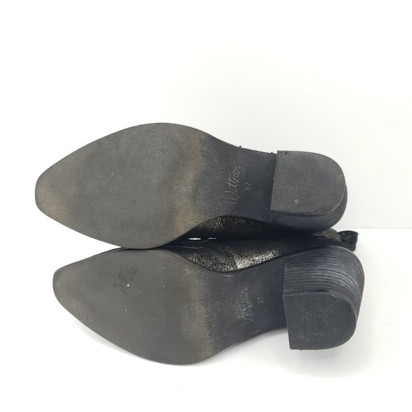 Wittner Wasson Suede Cowboy Boot Black Gold Sparkle Star Block Heel Size 37 - Picture 10 of 13